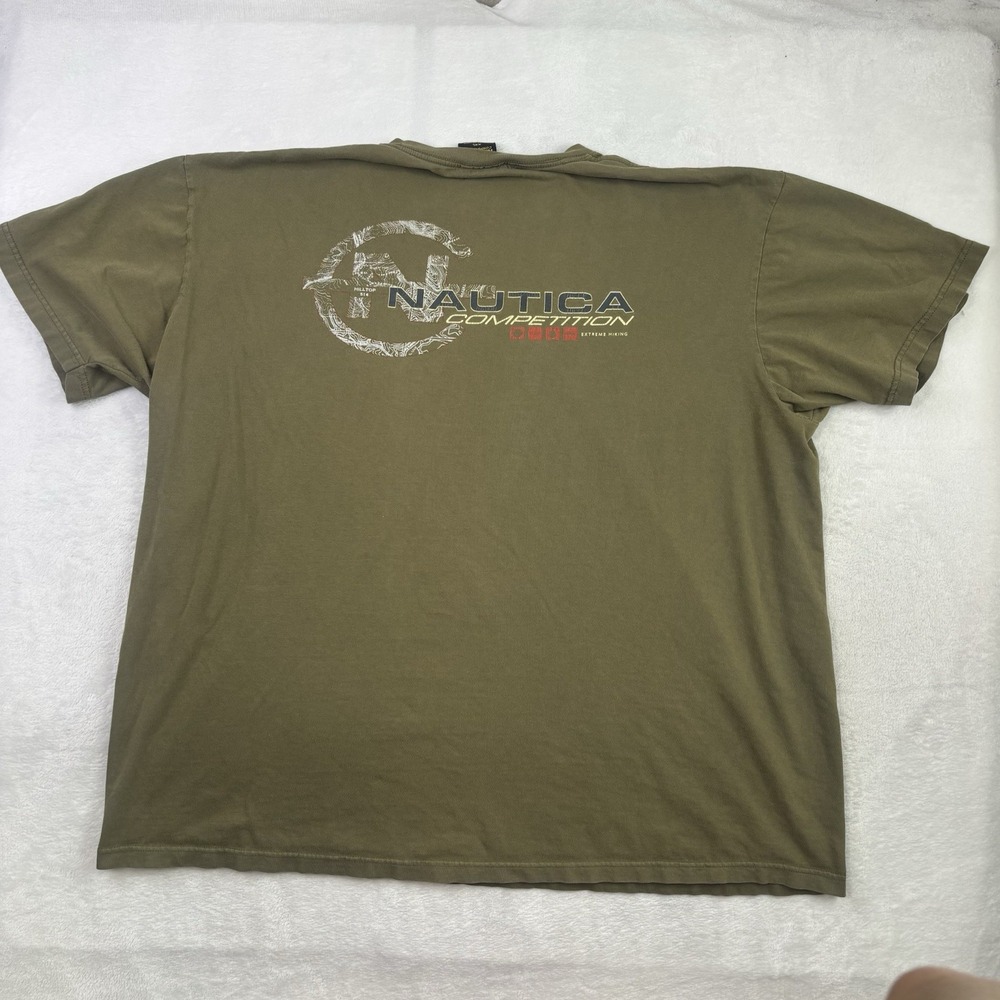 Y2K Nautica Competition Green Short Sleeve Graphic Shirt Mens XXL Extreme Hiking